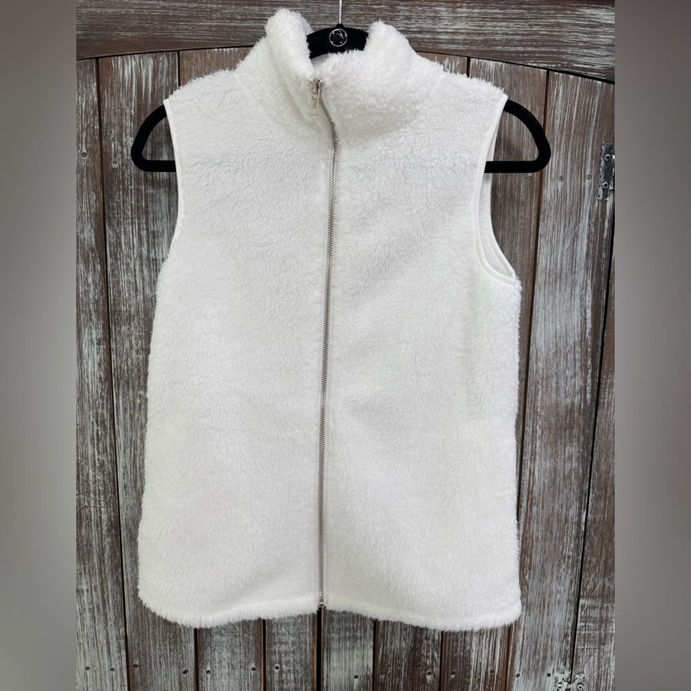 White Fleece Zip-Up Vest Size Small